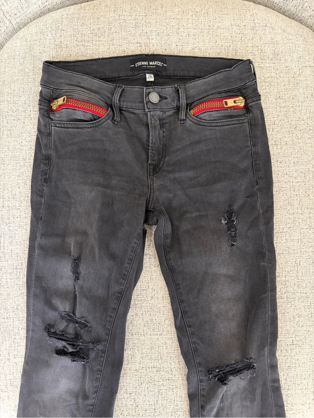 Etienne Marcel Women's Black Skinny Jeans with Red Zip Accents